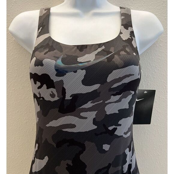 Nike NESSA326 001 Black/Gray Sz XS Camo U-Back One-Piece Swimsuit - Picture 4 of 10